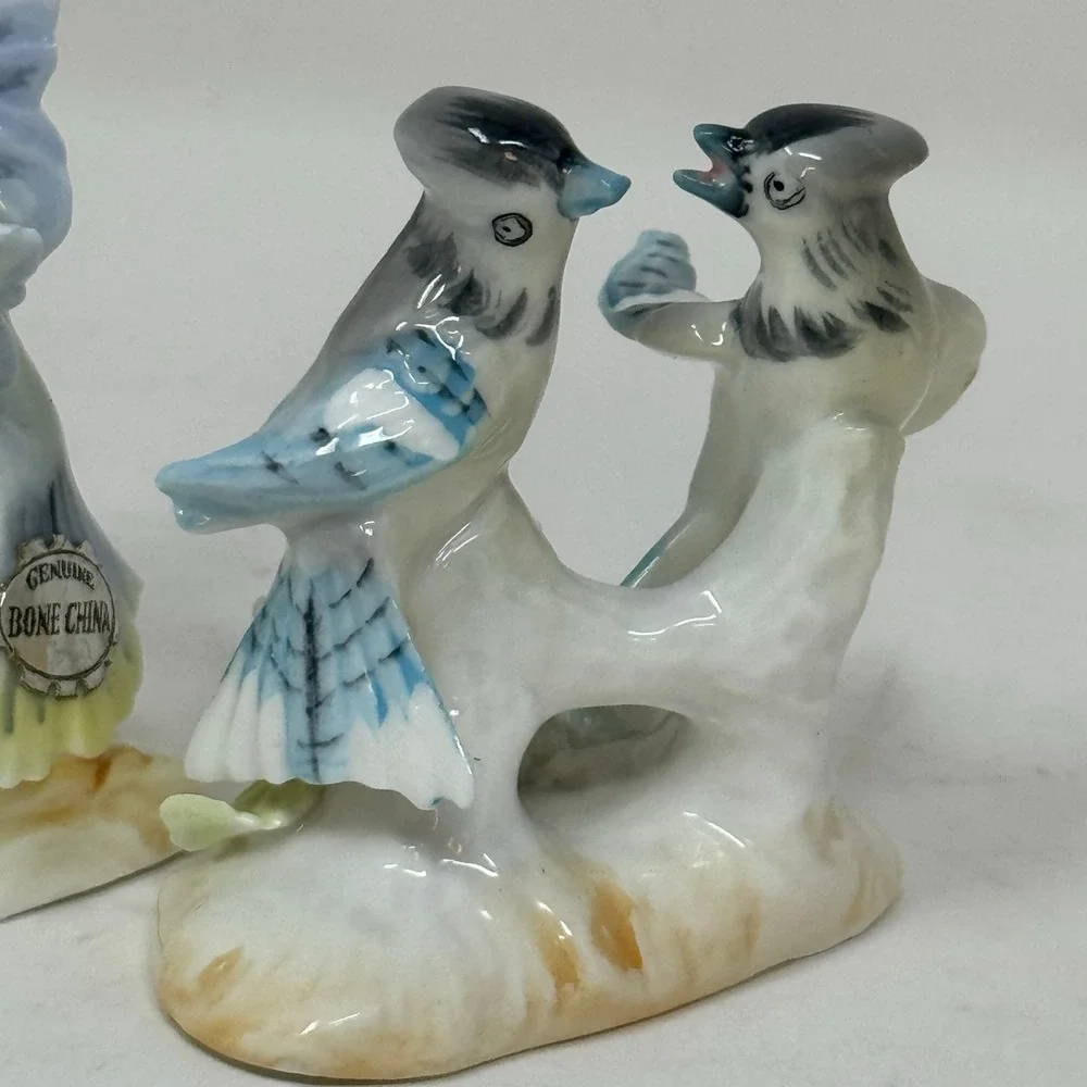 Genuine‎ Bone China Blue Jay Bird Figurines Pair Ceramic Ornaments Decor